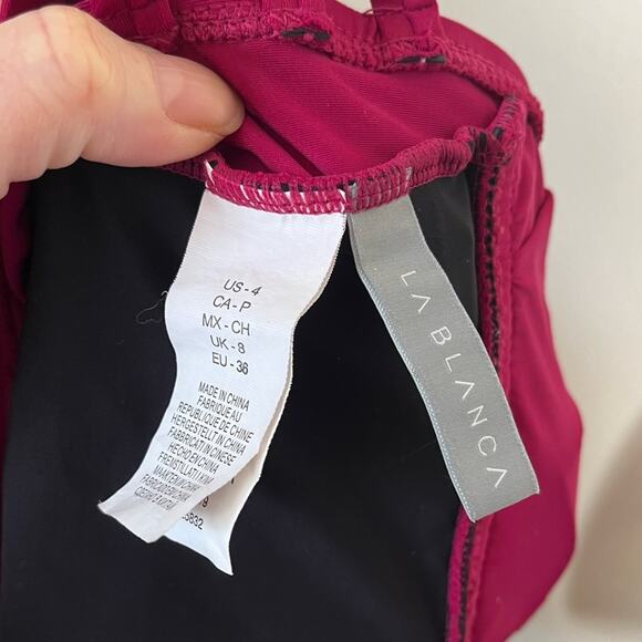 LA BLANCA raspberry pink strappy back one piece swimsuit size 4 - Picture 3 of 4
